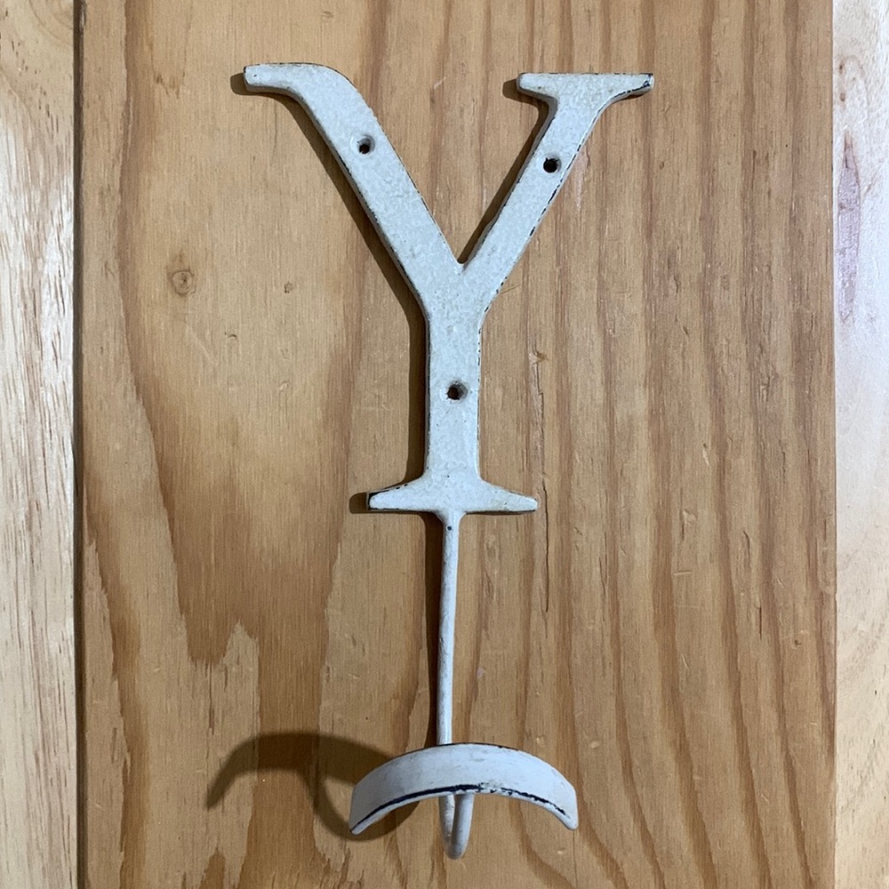 Anthropologie Letter Y hook. Made of metal. Painted Creamy white- distressed